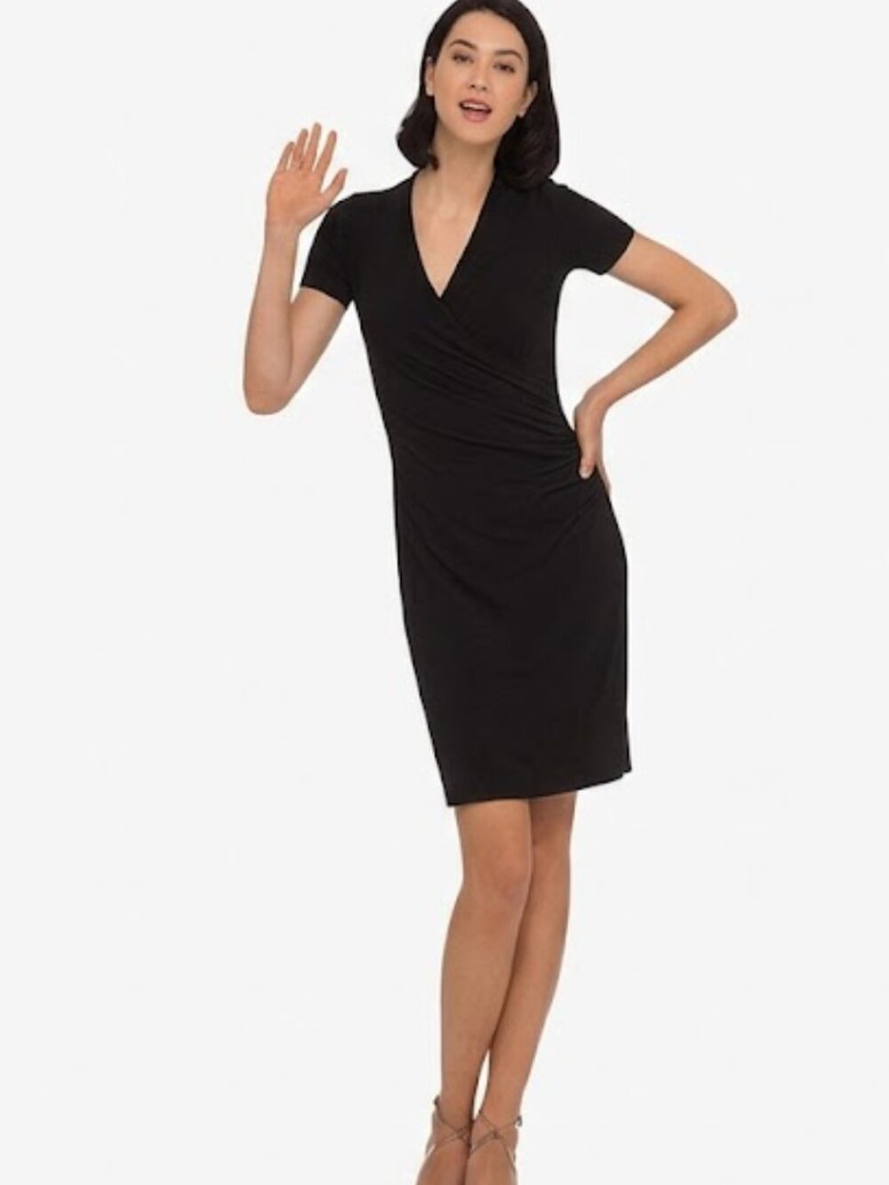 Norma Kamali M Black Dress Surplice Faux Wrap Mini Dress M
